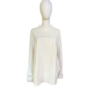 Talbots Ivory Cotton Blend Ribbed Mock Neck Sweater Women's XL Classic Preppy